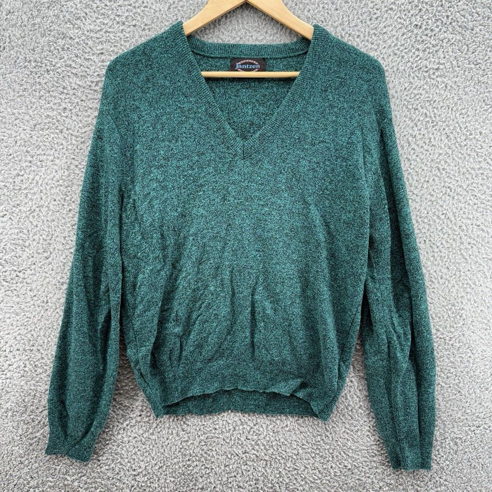 Jantzen Vintage Sweater Mens L Pullover Green Soft‎ Jumper Casual Long Sleeve